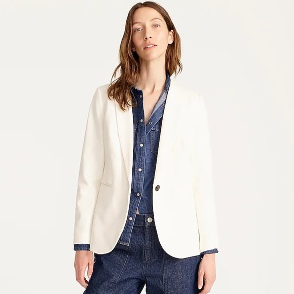 J. Crew Parke Stretch Cotton Blazer in Ivory Size 0 NWT - Picture 1 of 5